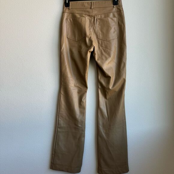 Zara Faux Leather Flare Leg Pants Size 28 Medium Tan Nude Stretch High Rise - Picture 6 of 8
